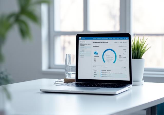 Ένα MacBook Pro σε ένα μοντέρνο minimal γραφείο που εμφανίζει στατιστικά μπαταρίας